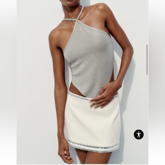 Zara RHINESTONE SKORT Size Small NWT $69.95 White Mid-rise skort - Picture 2 of 10